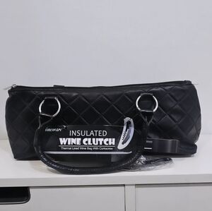 Primeware Insulated Black Wine Clutch Handbag Thermal Lined Bag with Corkscrew